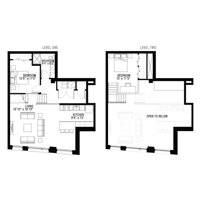 2 Bedroom Loft Apartment Floor Plans - 550 Ultra Lofts