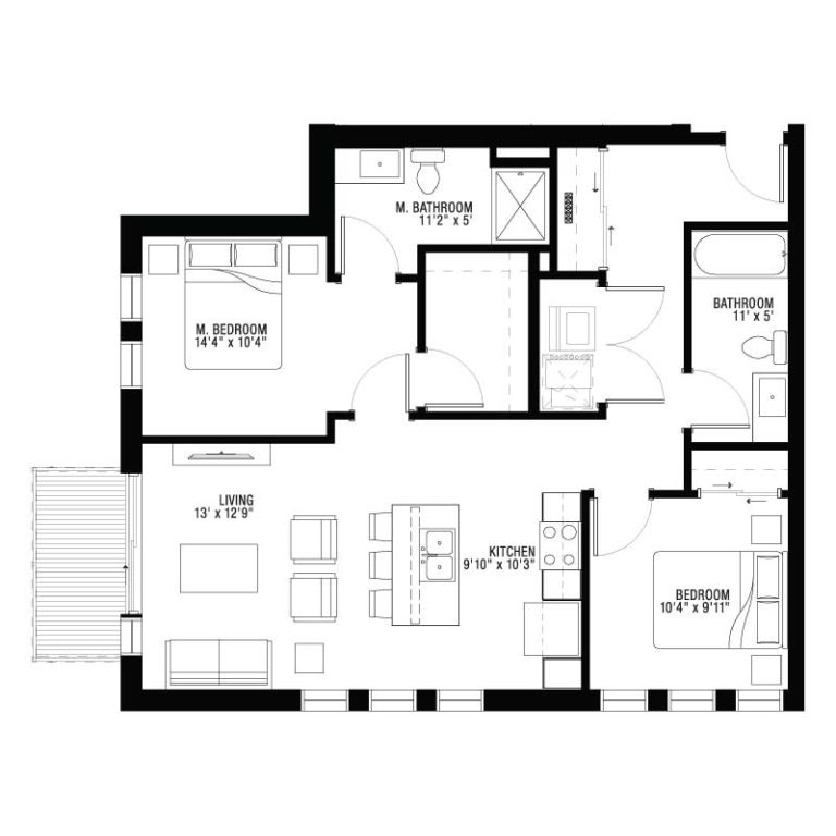 Master Bedroom and 2nd Bedroom Apartment Floor Plan