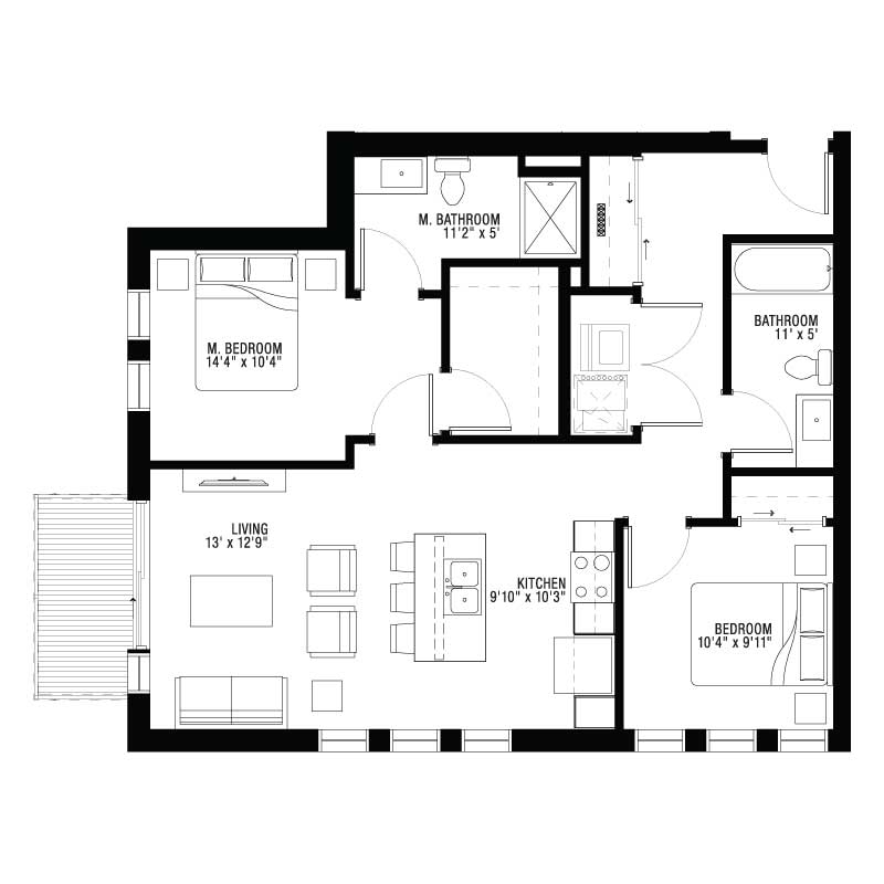 2 Bedroom Apartment Floor Plans 550